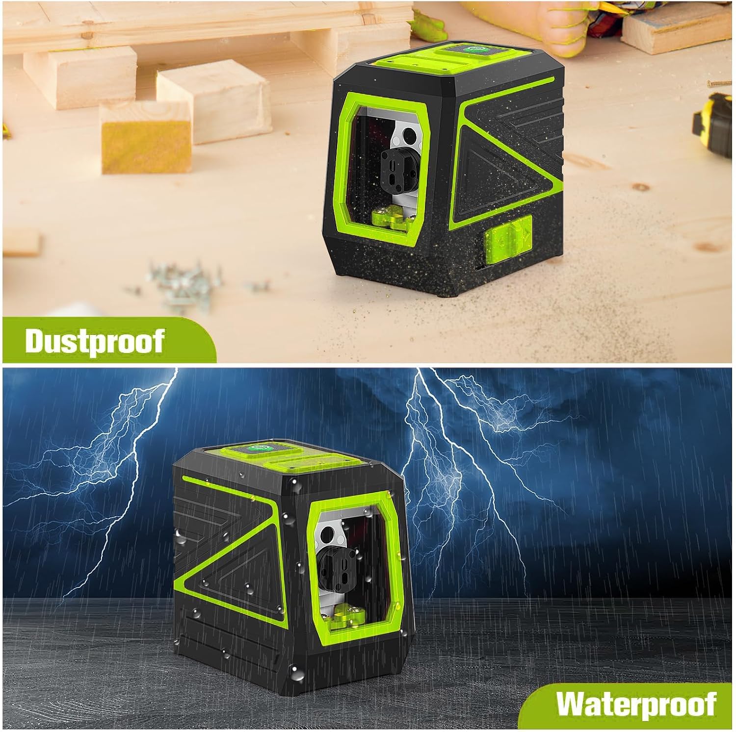 Laser Level with Tripod, 120 feet Green Cross Line Self Rotary Leveling Laser Level, Vertical and Horizontal Line, Rotatable 360 Degree, Manual Self leveling and Pulse Mode,IP54 Waterproof & Battery