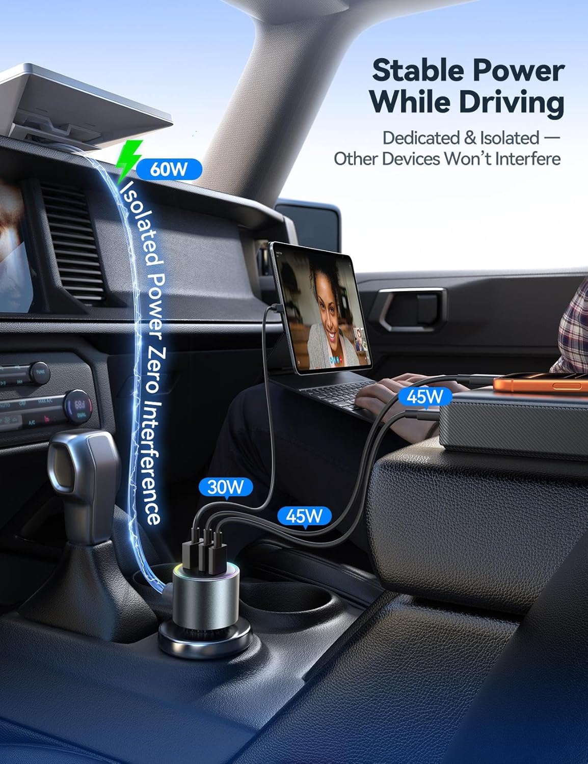 Starlink Mini Car Adapter with 10FT Cable, Dual PD 45W+USB 30W, 12V-24V