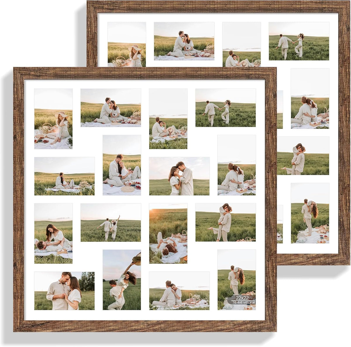 Hongkee 22x22 Frame 2 Pack, Fits 16 4x6 Photo with Mat- Real Glass Cover