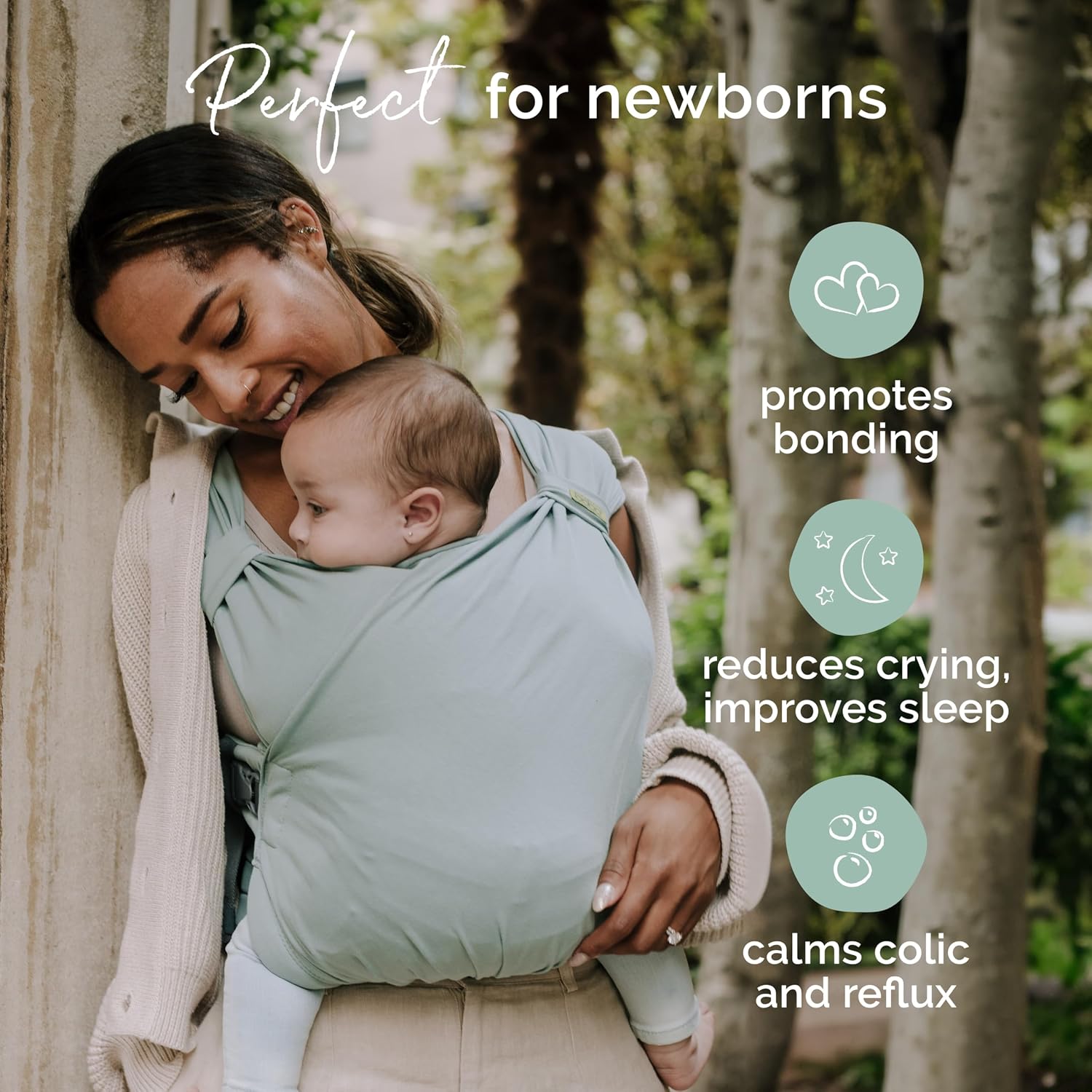 Boba Bliss Pre-Wrapped Baby Wrap Carrier, Newborn Sling, Sea Mist