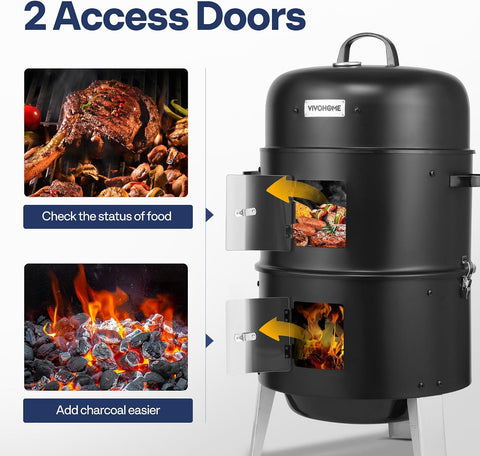 VIVOHOME 3-in-1 Vertical Charcoal Smoker