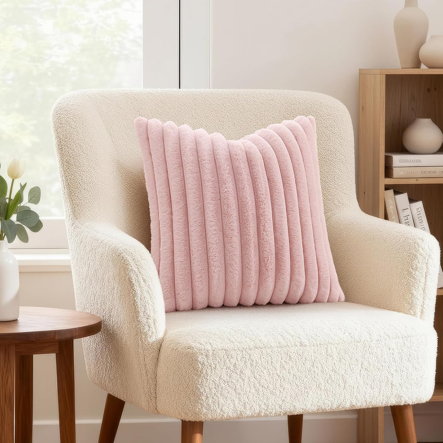 decorUhome Fall Faux Fur Throw Pillow Covers 16x16 Set of 2 Pink