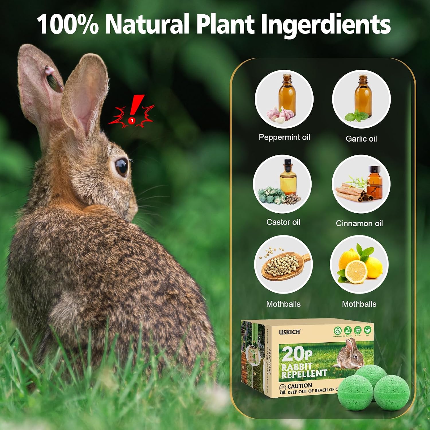 Rabbit Repellent Outdoor,20 Pack Natural Peppermint Oil Rabbit Repellent