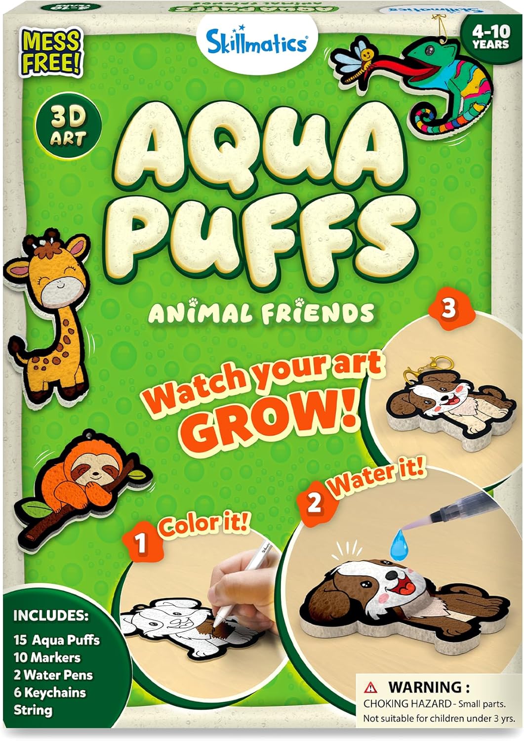 Skillmatics Aqua Puffs Animals, Art & Craft, Paint by Number, Gift for Kids