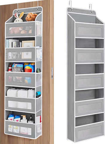 JARLINK Over the Door Organizer for Bedroom, Pantry, Bathroom, 5 Shelf Grey