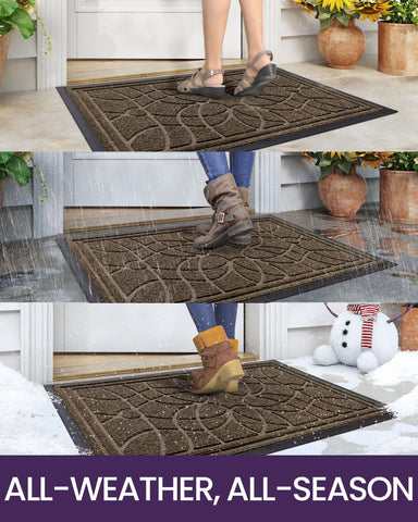 DEXI Front Door Mat Outside Entrance 24x36, Heavy Duty Non Slip, Brown