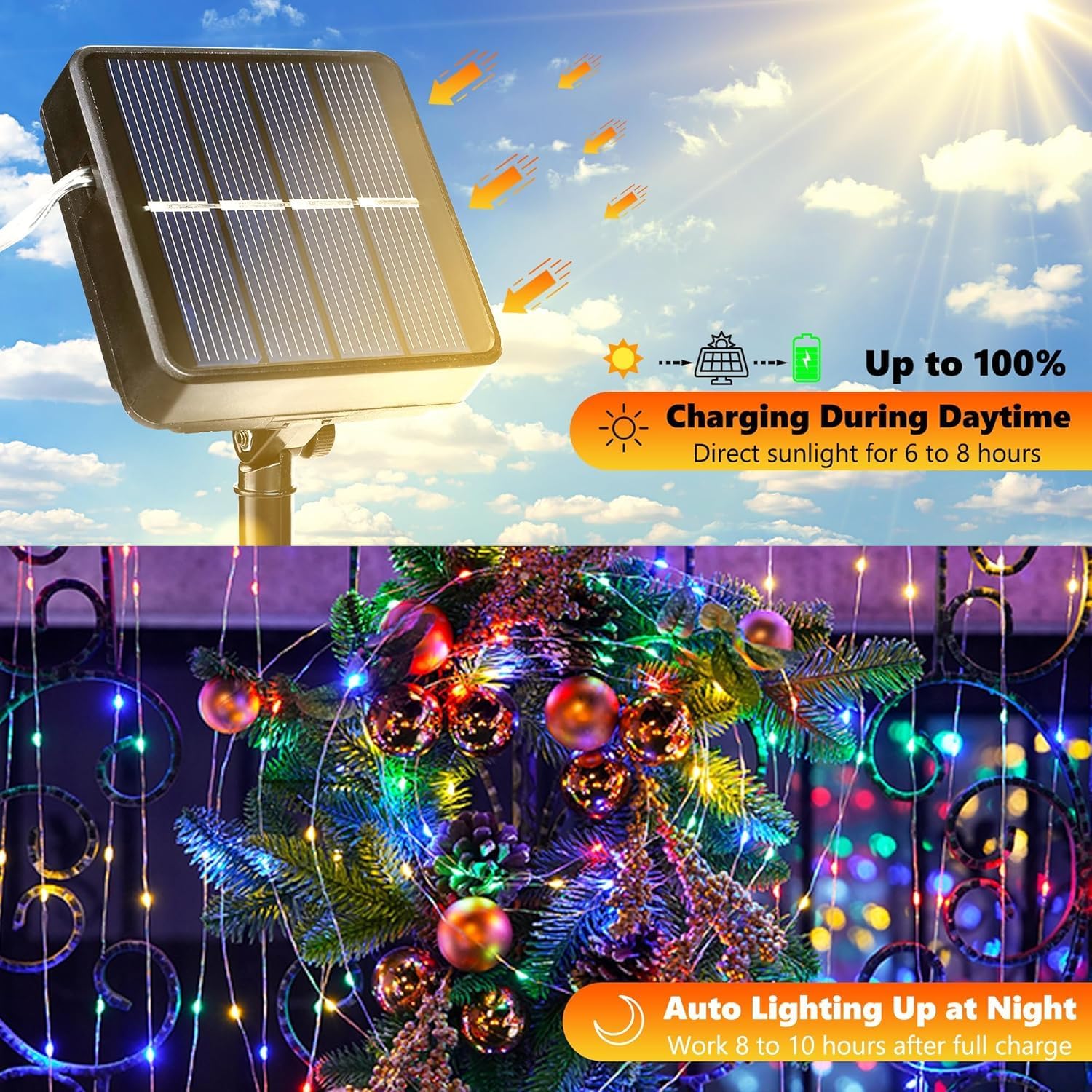 Lomotech Solar Fairy Lights Outdoor, 2 Pack Total 66ft 200 LED,Multicolor