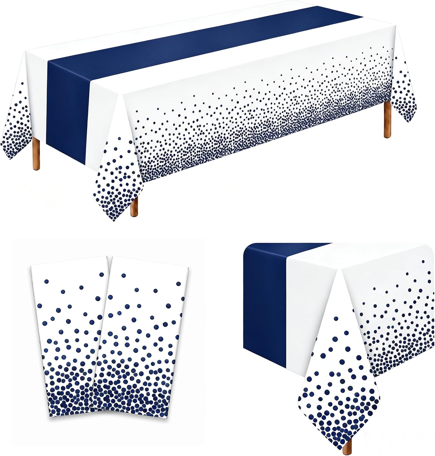 2 Pack White Navy Blue Tablecloths, 54 x 108 Inch Rectangle Covers