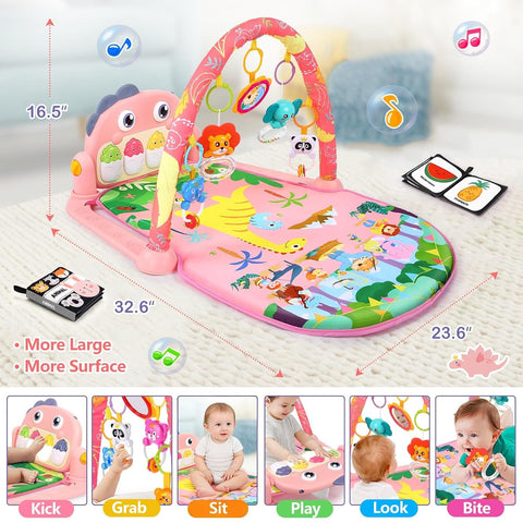 UMIKU Baby Play Mat Tummy Time Mat Girl High-Contrast Cloth Pink Dinosaur