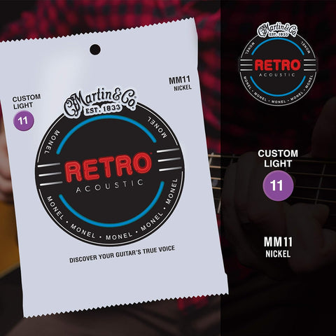 Martin Retro® Acoustic Guitar Strings – Monel, Custom Light Gauge | Warm, Natural Tone with Long Life