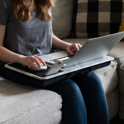 LAPGEAR Home Office Lap Desk with Device Ledge, Mouse Pad, and Phone Holder - White Marble - Fits Up To 15.6 Inch Laptops - Style No. 91501