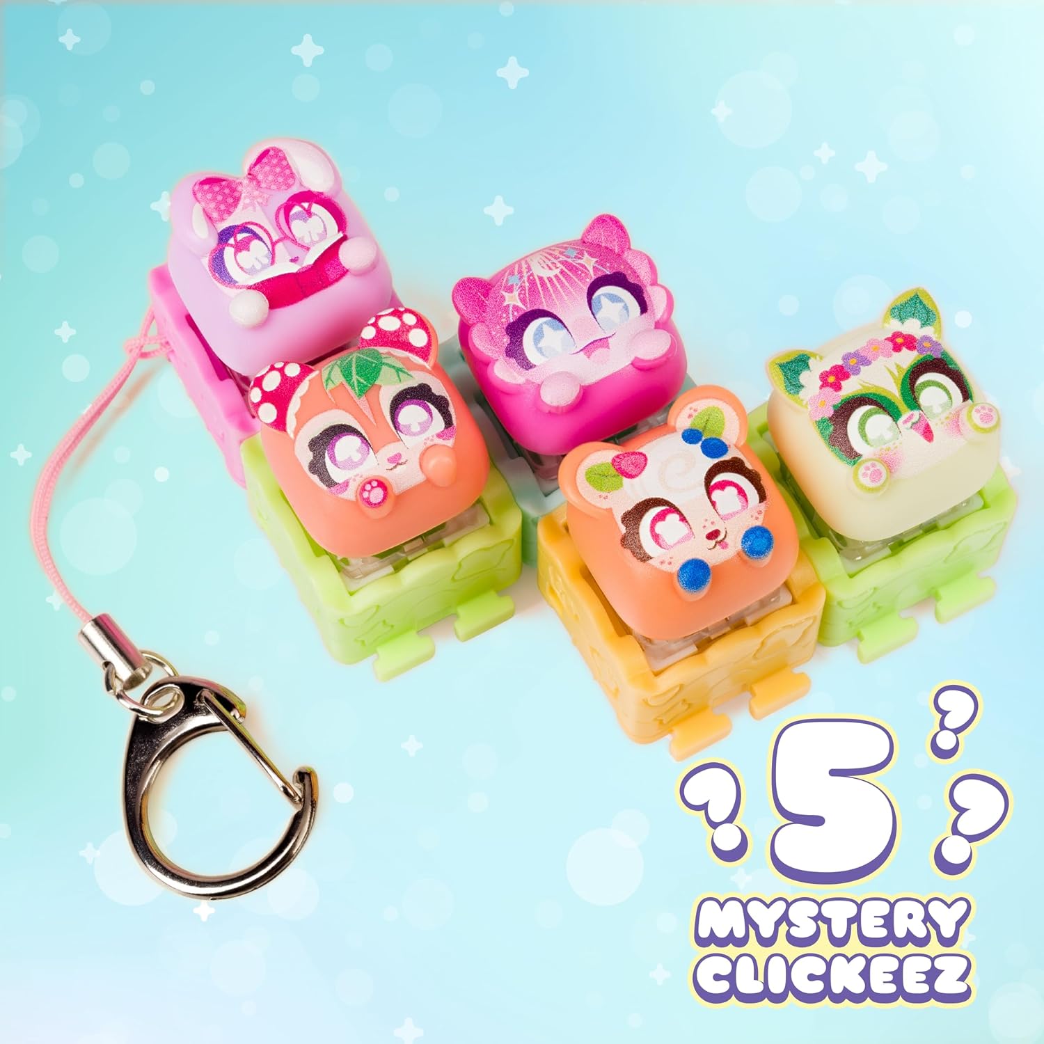 Clickeez Series 3 5-Pack | 5 Collectible Character Keyboard Keys Click and Clack | Create Your Own Keychain | Ages 6+