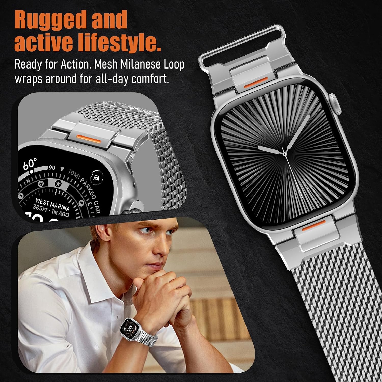 BXUXOHS Milanese Loop for Apple Watch Band 42mm 41mm 40mm 38mm iWatch Men