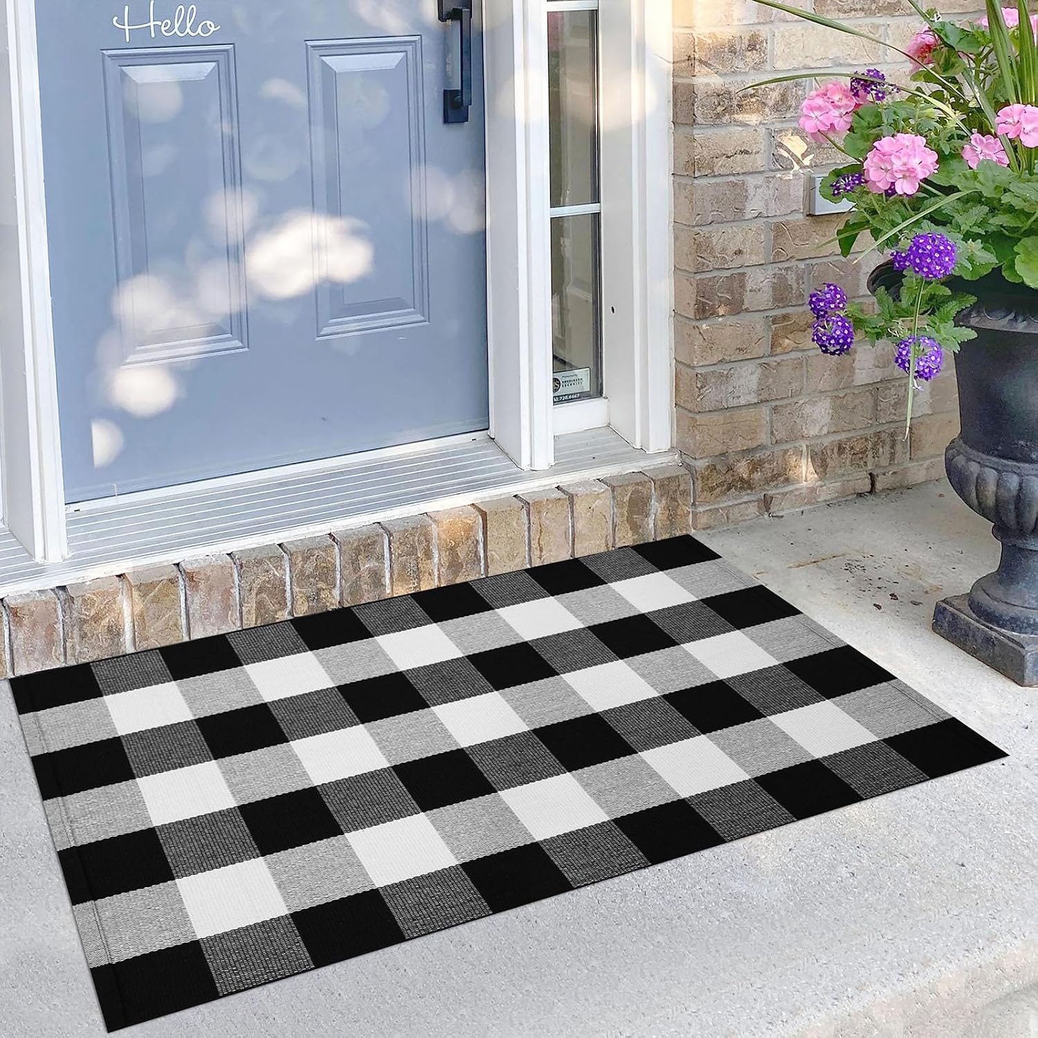 KILOCOCO Buffalo Plaid Checkered Rug 27.5x43 in Black White Front Door Rug