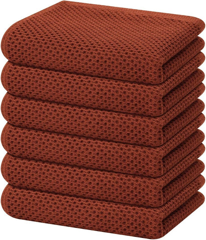 Homaxy 100% Cotton Waffle Weave Kitchen Dish Towels 6-Pack, Rust