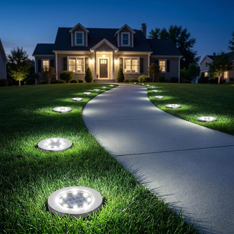 INCX 12 Pack 4.6 Inch Solar Ground Lights Outdoor, Waterproof, Cold White