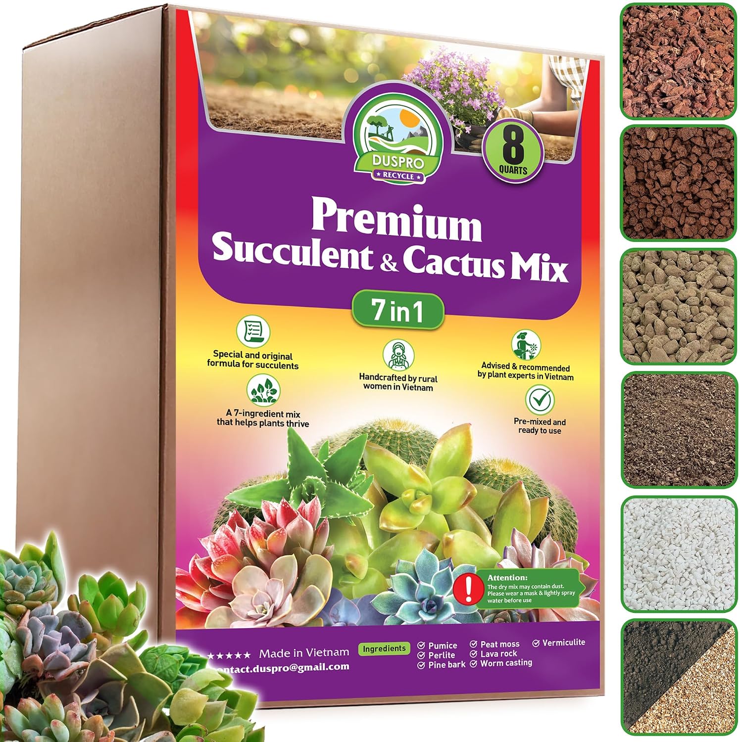 DUSPRO 7-in-1 Succulents & Cactus Soil Mix, Pre-Mixed & Ready to Use, 8 QT