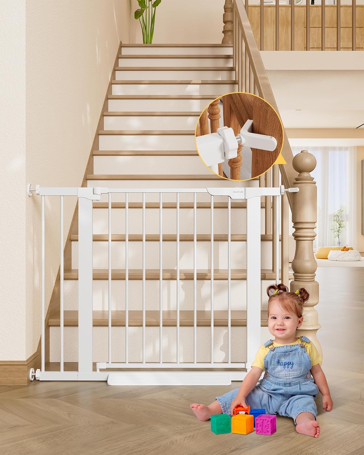 InnoTruth 29.6-39.1 in Wide Baby Gate for Stairs and Doorways, White