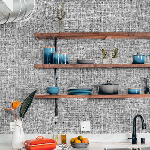 WADILE Grasscloth Peel and Stick Wallpaper 15.7in x 78.7in, Textured Contact Paper for Cabinets, Faux Linen Wall Paper Pull and Stick, Fabric Vinyl Wallpaper Self Adhesive Dark Gray