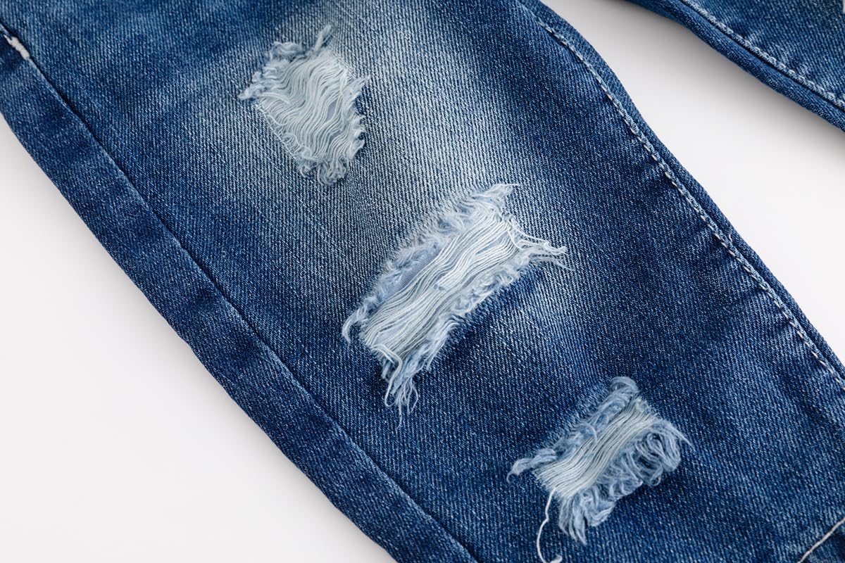 KIDSCOOL Toddler Baby Denim Overalls Ripped Distressed Jean Bib Romper