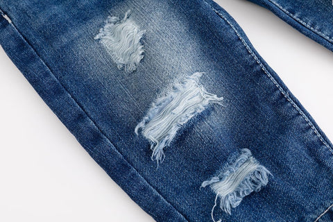 KIDSCOOL Toddler Baby Denim Overalls Ripped Distressed Jean Bib Romper