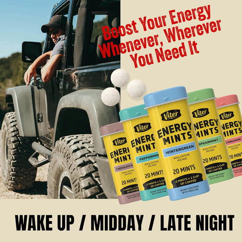 Viter Energy Caffeine Mints 40mg Variety Pack, Sugar Free, 5 Tins, 100ct