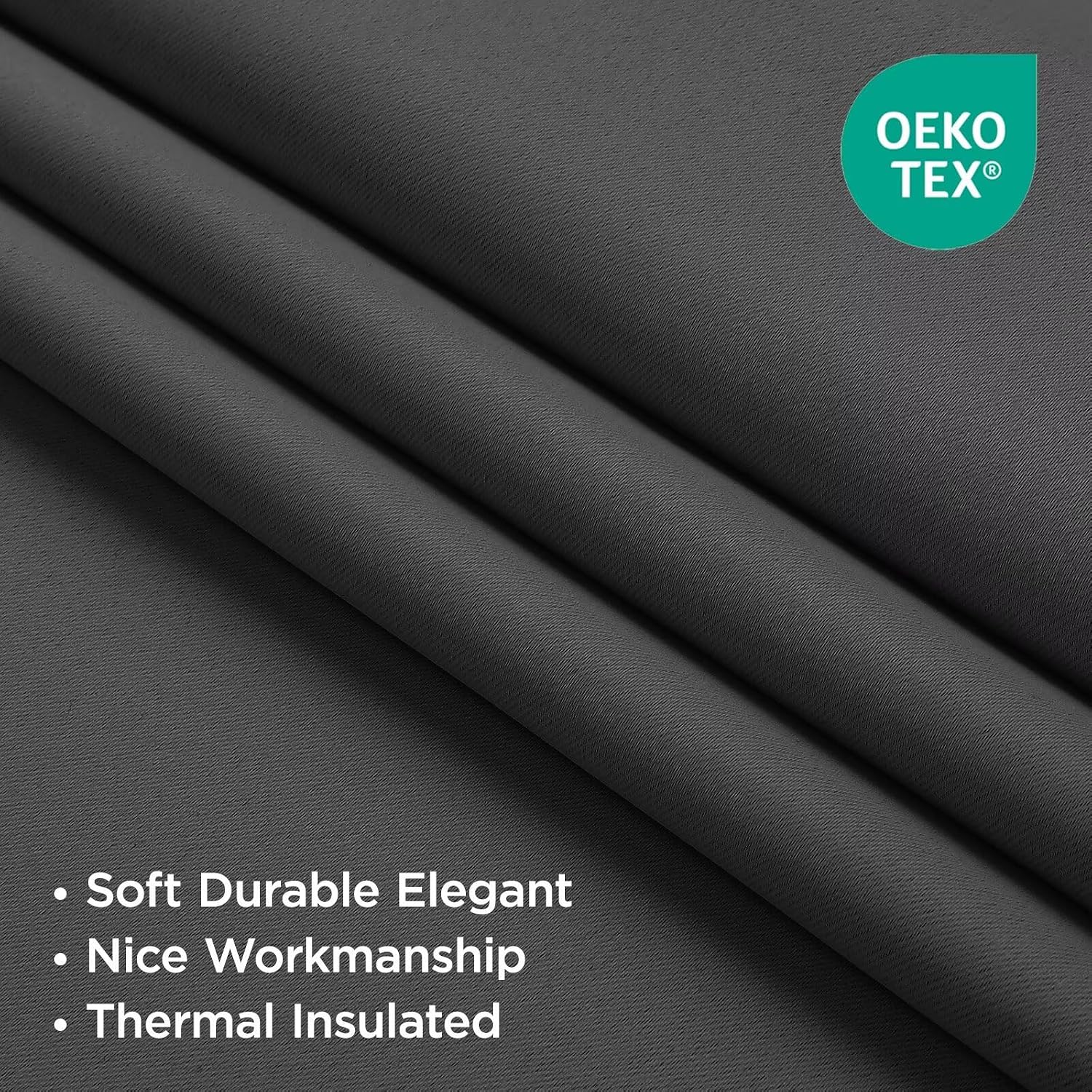 Joydeco 72 Inch Blackout Curtains for Bedroom, Thermal Insulated Black Out Curtains 2 Panels Set, Room Darkening Drapes for Living Room Window Rod Pocket Back Tab (W37 x L72 Inch, Dark Grey)