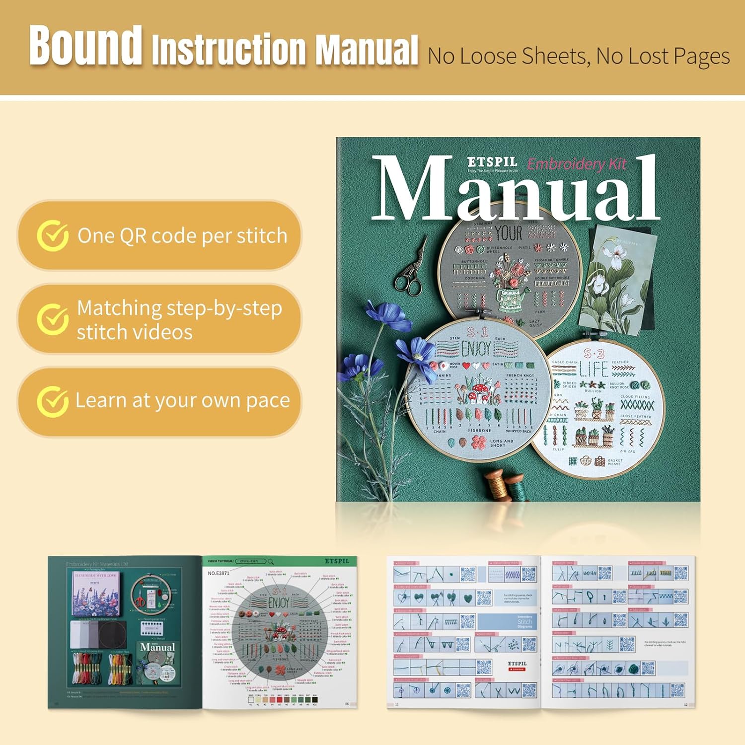 ETSPIL Embroidery Kit for Beginners, 4K Step-by-Step Video, Adults, Gift