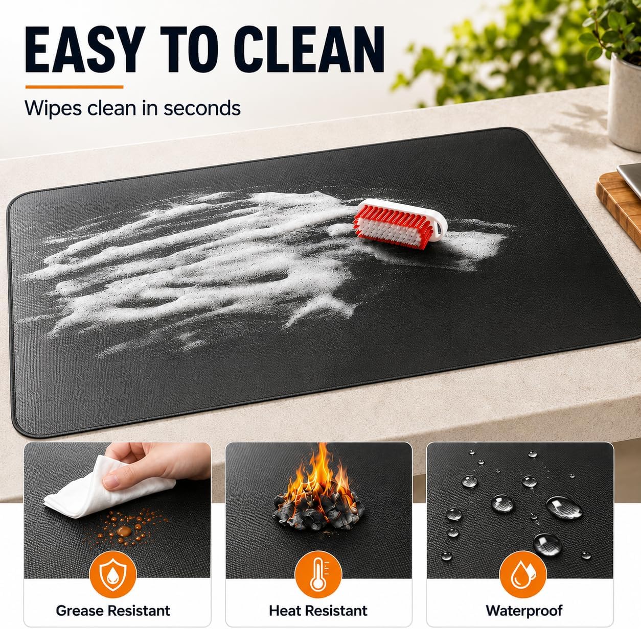 FLASLD Fireproof & Waterproof Under Blackstone Griddle BBQ Mat, Protect Your Prep Table and Outdoor Grill Table - Heat Resistant Grill Table Mat (Black,16 x 24in)