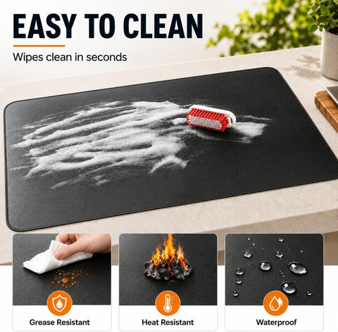 FLASLD Fireproof & Waterproof Under Blackstone Griddle BBQ Mat, Protect Your Prep Table and Outdoor Grill Table - Heat Resistant Grill Table Mat (Black,16 x 24in)