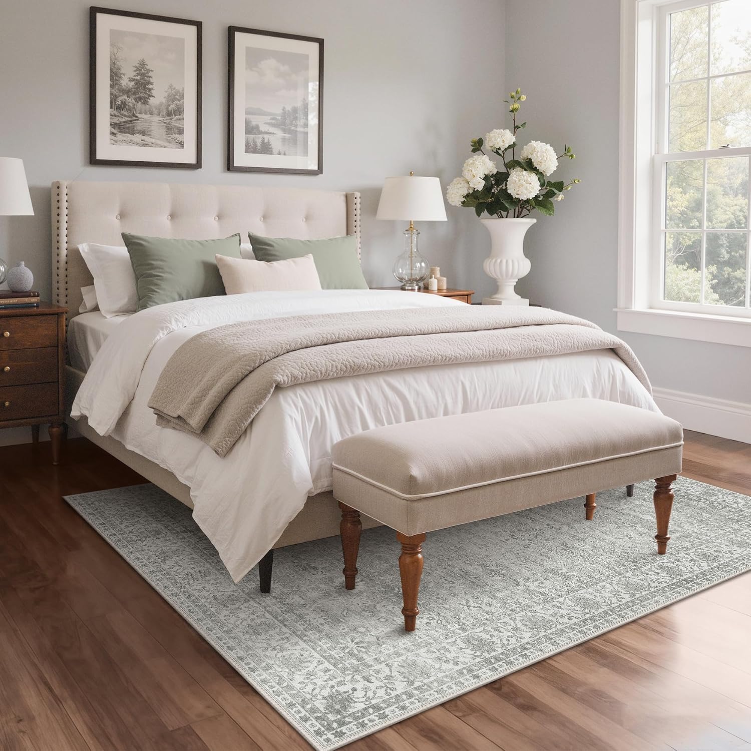 BESBLEE 5X7 Grey Area Rug for Living Room, Washable Non Slip Rug