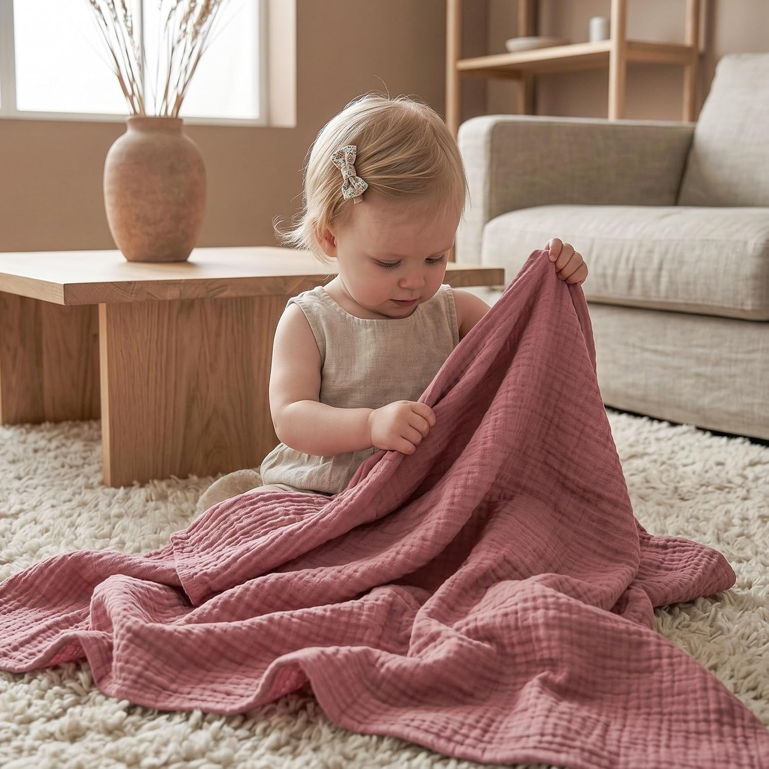 Muslin Swaddle Blankets for Newborn, 4 Pack Breathable Soft Receiving Blanket, Large 38 x 40 inches Swaddle Wrap Burping Clothes, Essentials Infant Shower Items, Toddler Gift (Sweet Pink)