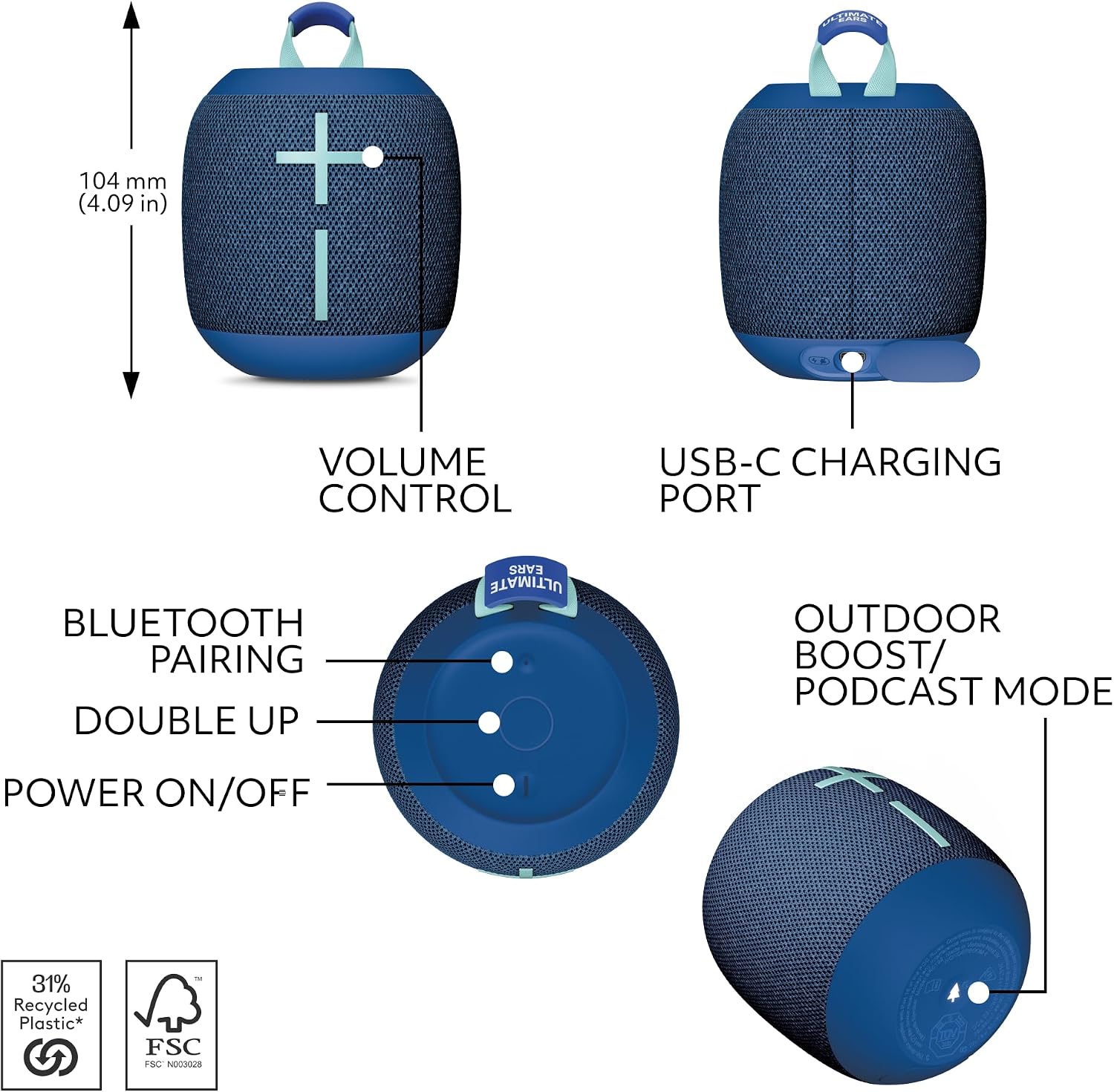 Ultimate Ears WONDERBOOM 4 Portable Waterproof Speaker - Blue