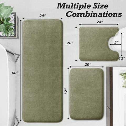 HUXMEYSON Bathroom Rugs Sets 3 Piece, Non-Slip & Quick Dry Bath Mat Set, Ultra Soft Velvet Bath Rugs for Bathroom, Toilet and Shower Floor, Olive Green