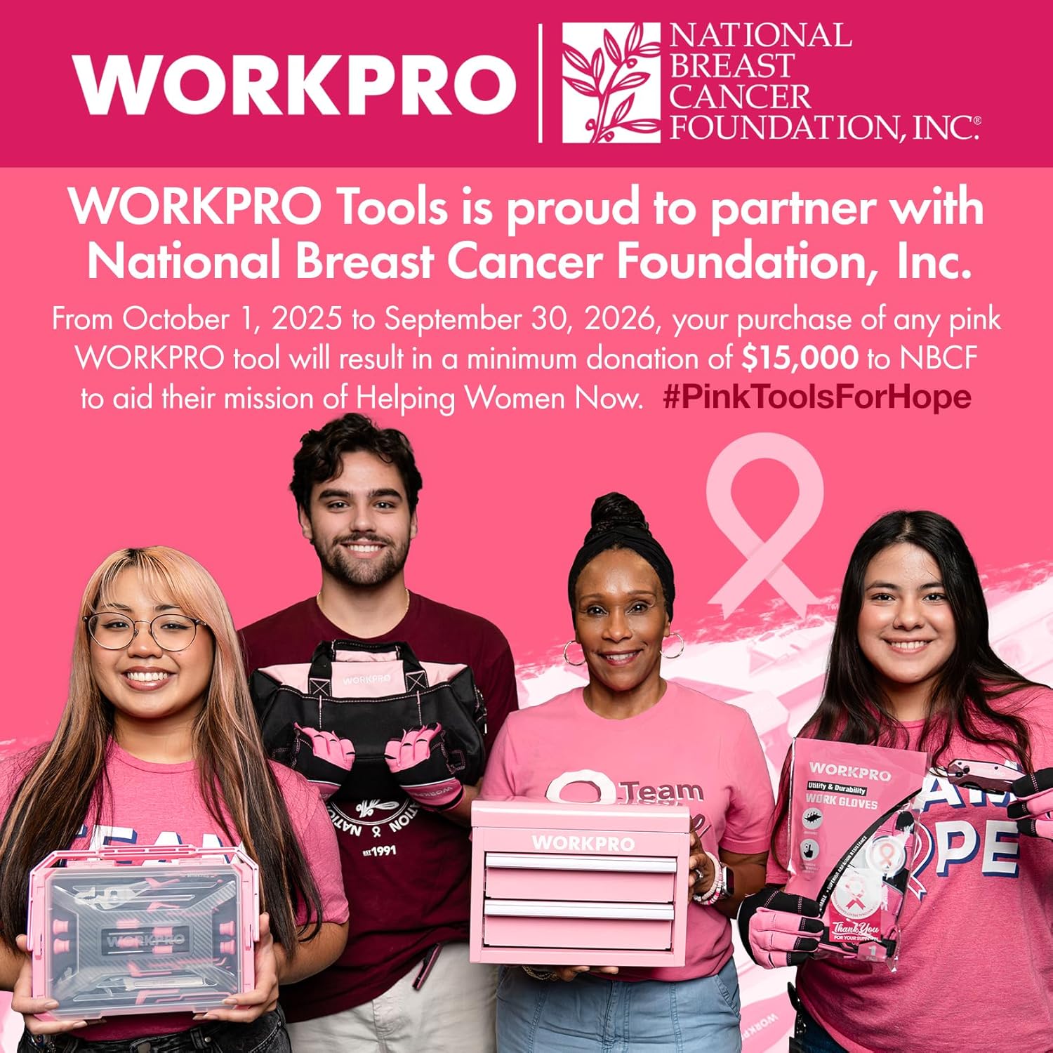 WORKPRO 7-piece Pliers Set, Pliers Tool Set with Comfort Grip - Pink Ribbon