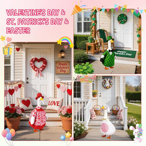 8 Set Porch Goose Outfits Holiday Goose Clothes - Valentine St. Patrick Easter Summer 4th of July Fall Halloween Christmas Lawn Porch Goose Clothing for Patio Yard Decor