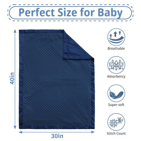 Pro Goleem Baby Soft Minky Dot Blanket with Silky Satin Backing Baby Gifts for Boys and Girls (Navy Blue, 30’’ x 40’’)