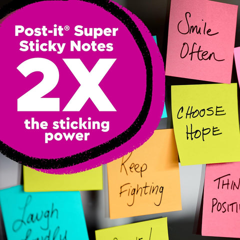 Post-it Super Sticky Notes, 3 x 3 in, Neon Fizz, 6 Pads, 70 Sheets/Pad