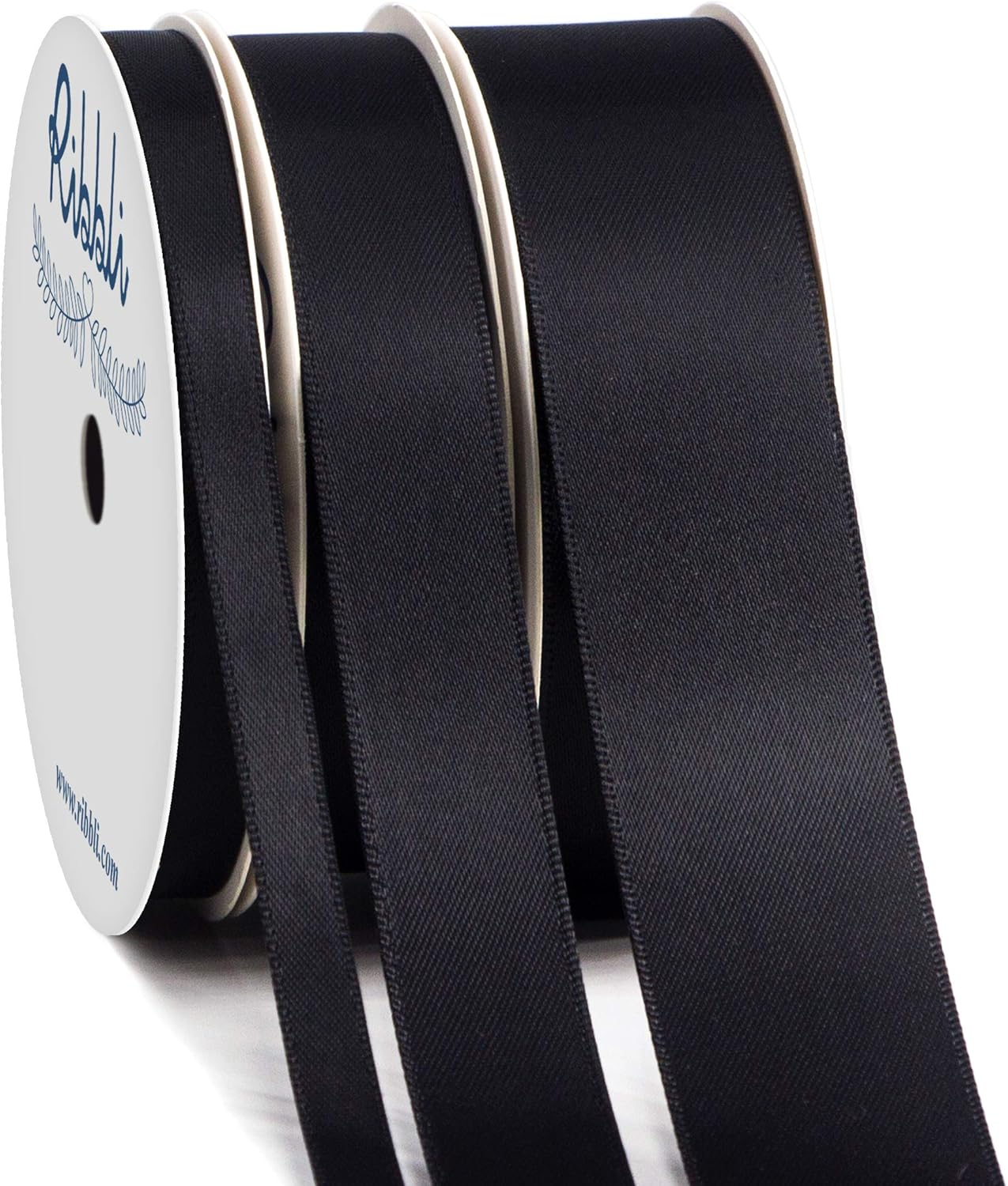 Ribbli 3 Rolls Double Faced Solid Satin Black Craft Ribbon,Total 30 Yards,(1/4 Inch x 10-Yard,5/8 Inch x 10-Yard,1 Inch x 10-Yard),Use for Bows Bouquet,Gift Wrapping