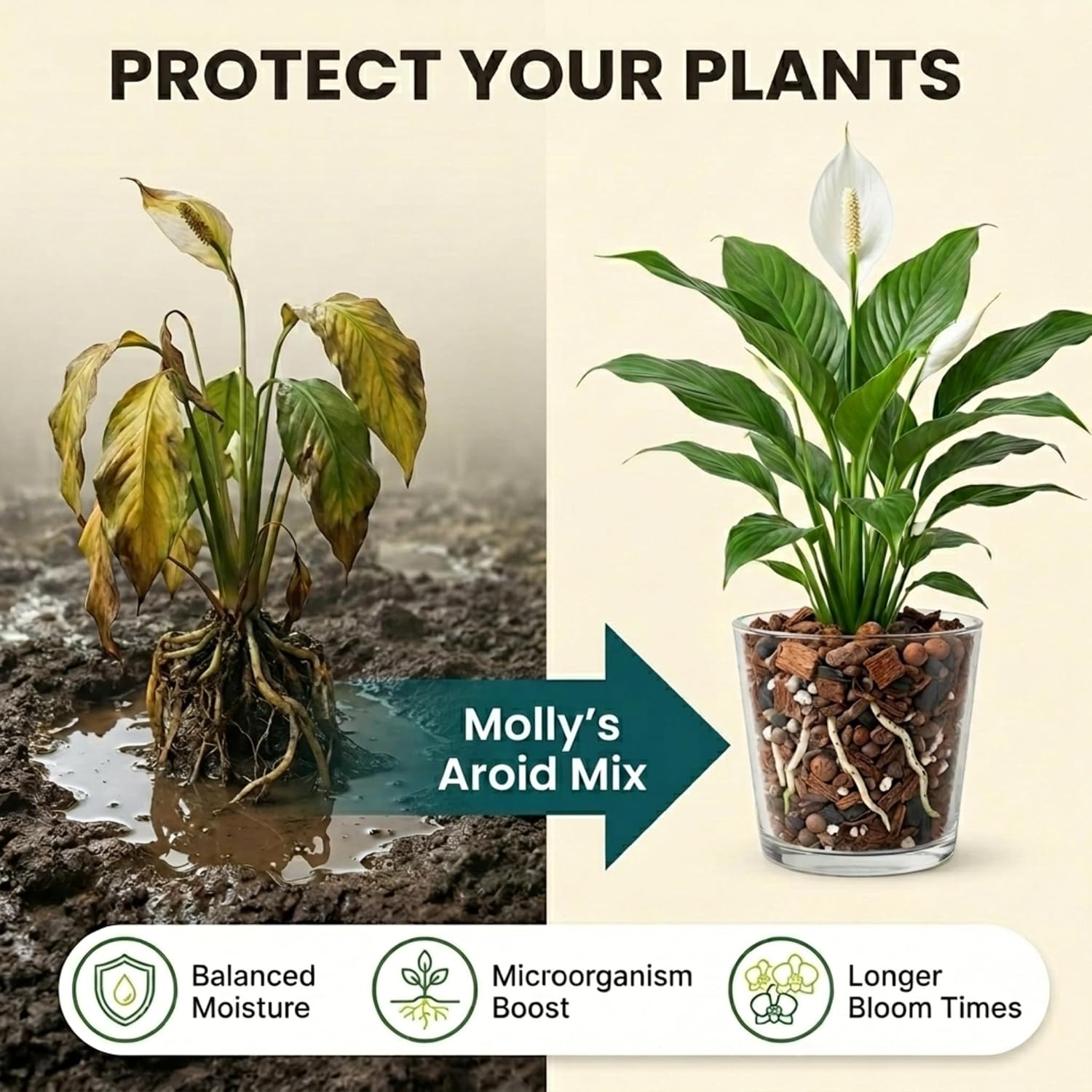 Molly's Aroid Potting Mix, Chunky Soil-Free for Indoor Plants 10 Dry Quarts
