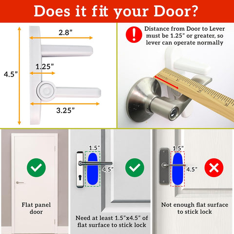 Door Lever Lock (2 Pack) Prevents Toddlers from Opening Doors. 3.25" L * 1.5" W * 4.5" H Easy One Hand Operation for Adults. Durable ABS with 3M Adhesive Backing. Simple Install, Black