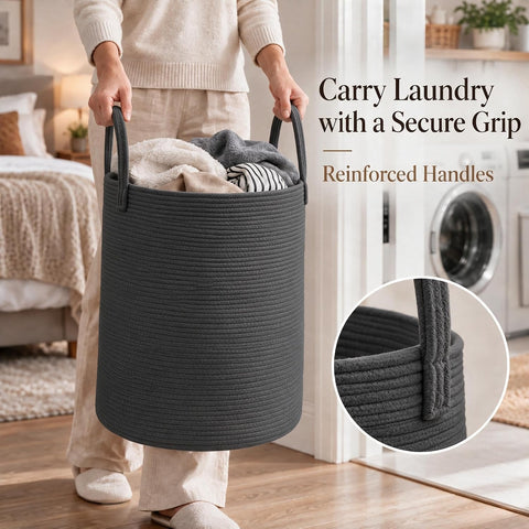 JMvicyroam 100L Cotton Rope Laundry Basket Hamper, Black