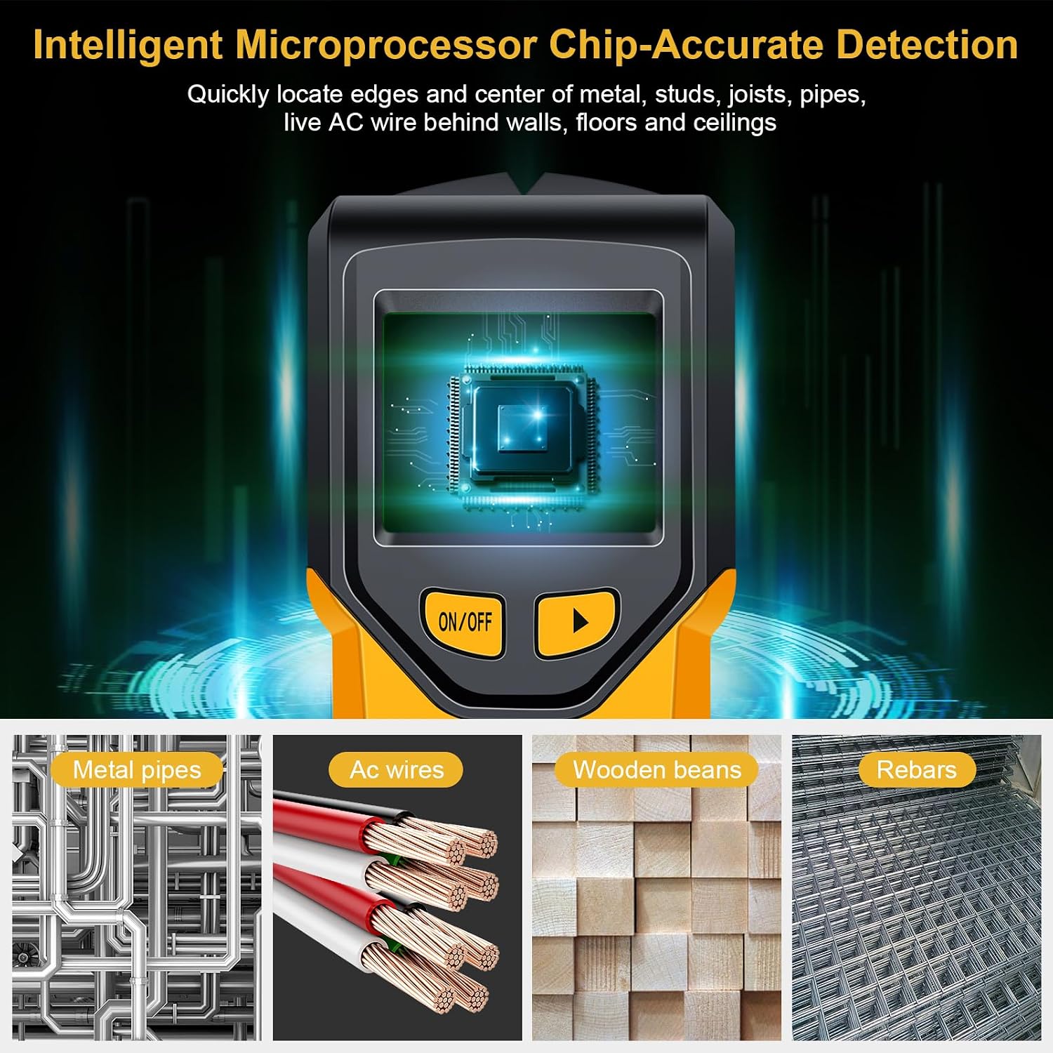 Stud Finder Wall Scanner - 5 in 1 Stud Finder Tool w/Smart Chip and HD LCD Display, Stud Detector Beam Finders for the Center and Edge of Wood AC Wire Metal Studs Joist Pipe