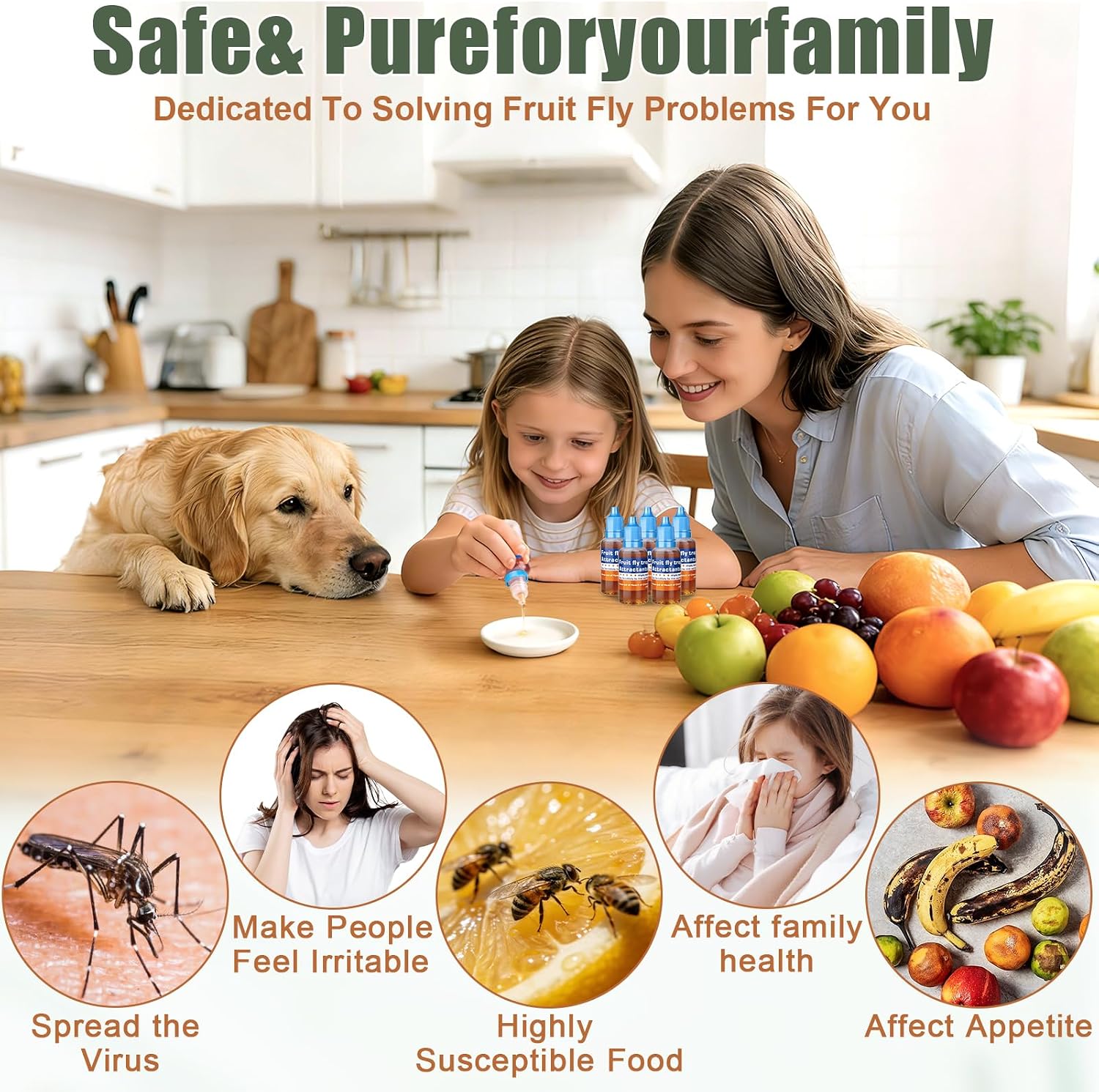 Fruit Fly Trap Refill Liquid, Gnat Killer&Fruit Fly Catcher Bait Refill,