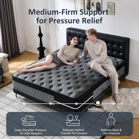 Queen Mattress, 12 Inch Hybrid Queen Size Mattress, Medium Firm