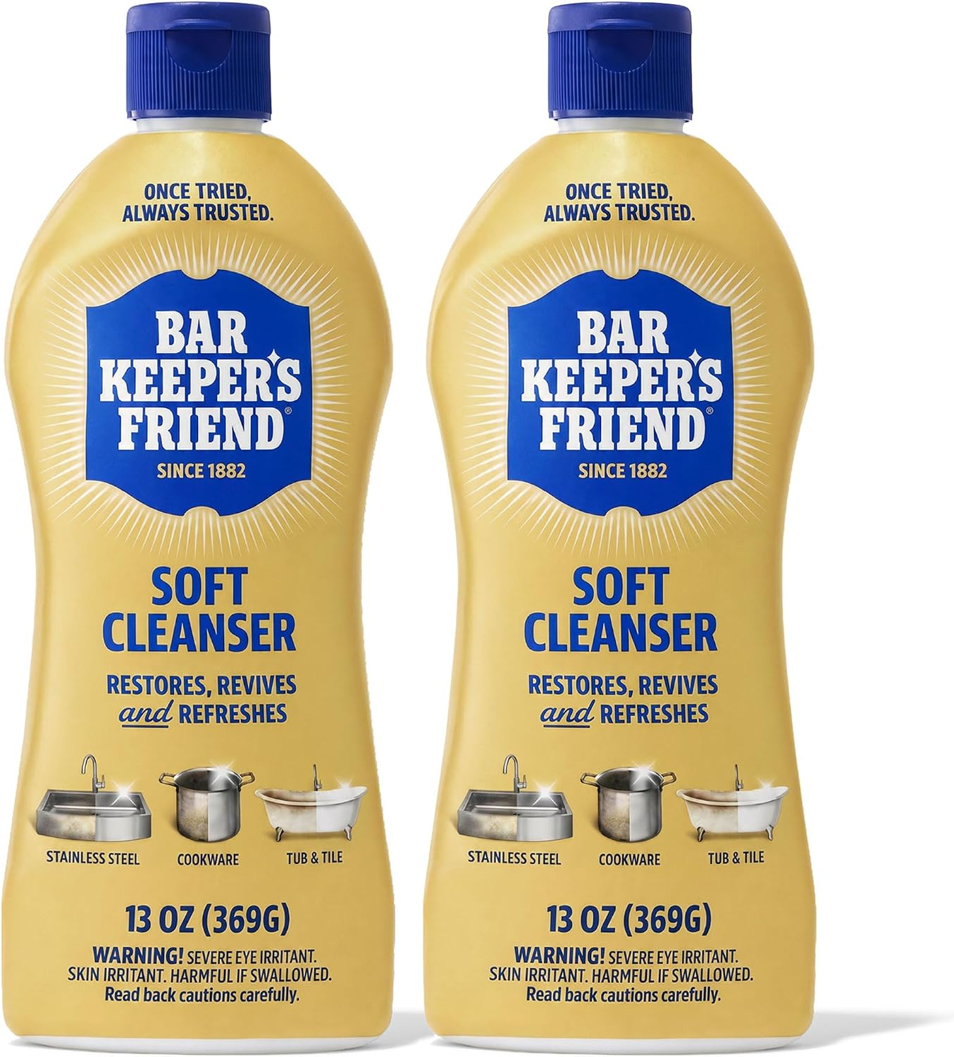 Bar Keepers Friend Soft Cleanser Liquid, 13 oz x 2, Multipurpose Surface Cleaner, Soap Scum & Grease from Stainless Steel & More