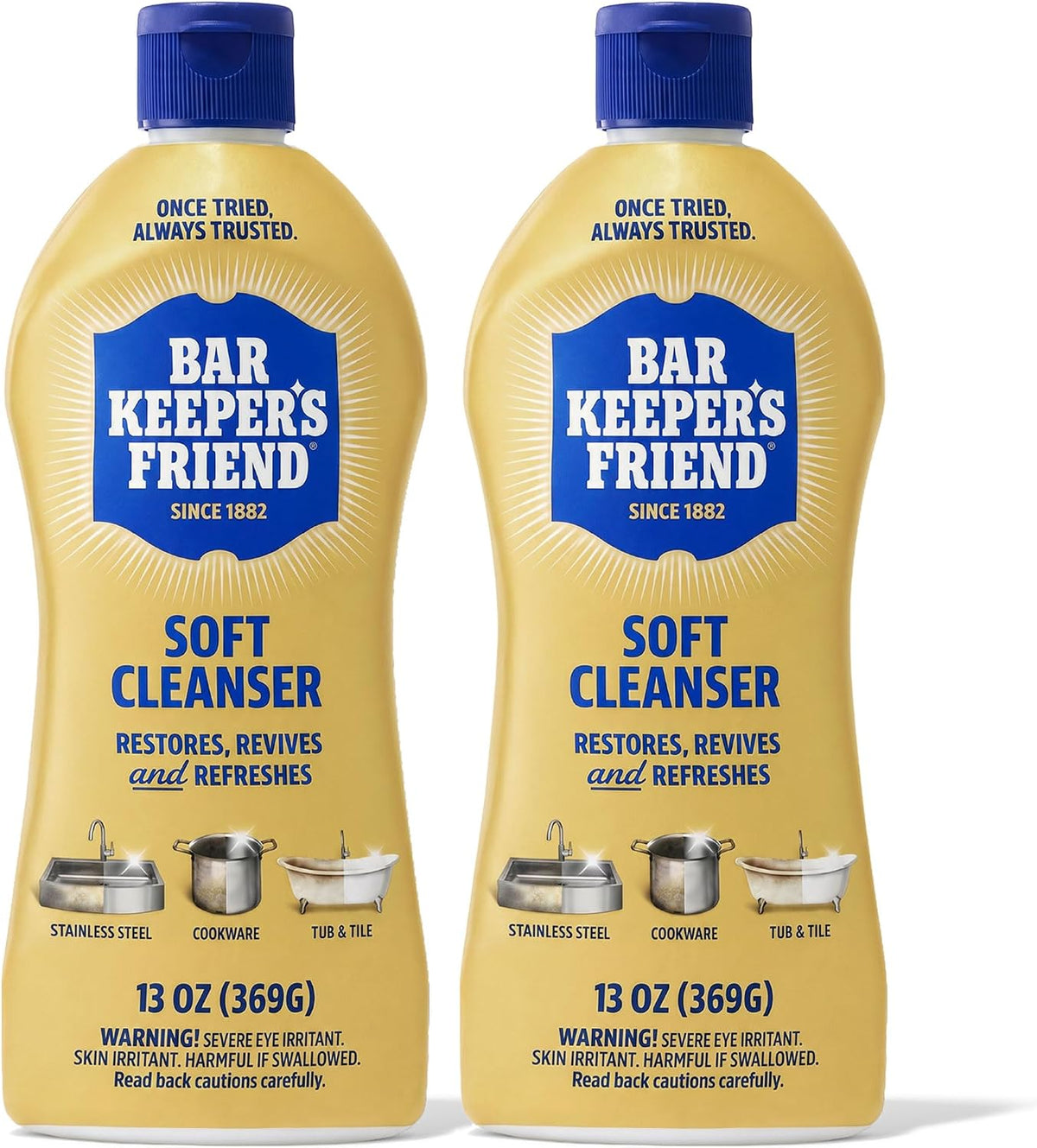 Bar Keepers Friend Soft Cleanser Liquid, 13 oz x 2, Multipurpose Surface Cleaner, Soap Scum & Grease from Stainless Steel & More