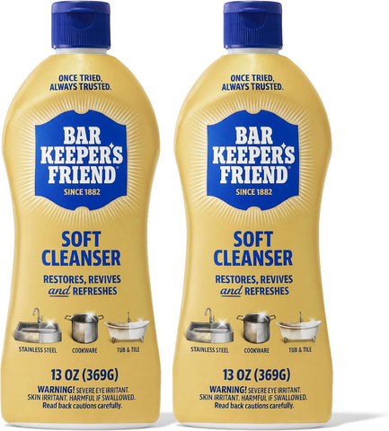 Bar Keepers Friend Soft Cleanser Liquid, 13 oz x 2, Multipurpose Surface Cleaner, Soap Scum & Grease from Stainless Steel & More