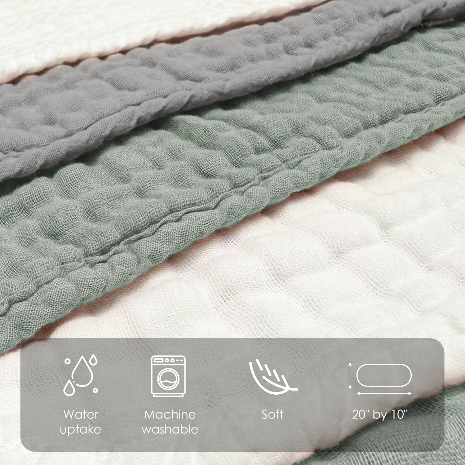 Sunny zzzZZ Muslin Burp Cloths for Baby 100% Cotton Burping Cloths for Unisex, Boy, Girl - Large 20'' by 10'' Newborn Essentials Ultra Soft Absorbent Milk Spit Up Rags - 12 Pack - White+Green+Grey