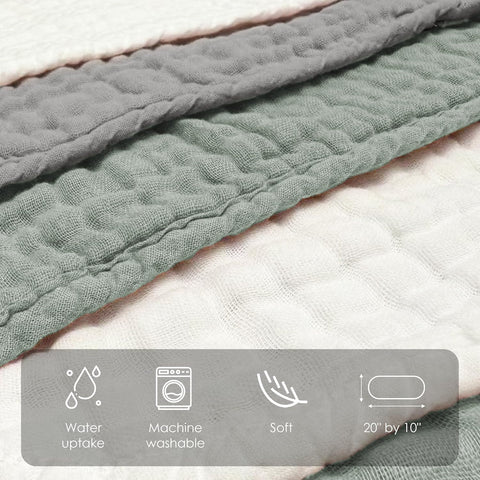 Sunny zzzZZ Muslin Burp Cloths for Baby 100% Cotton Burping Cloths for Unisex, Boy, Girl - Large 20'' by 10'' Newborn Essentials Ultra Soft Absorbent Milk Spit Up Rags - 12 Pack - White+Green+Grey